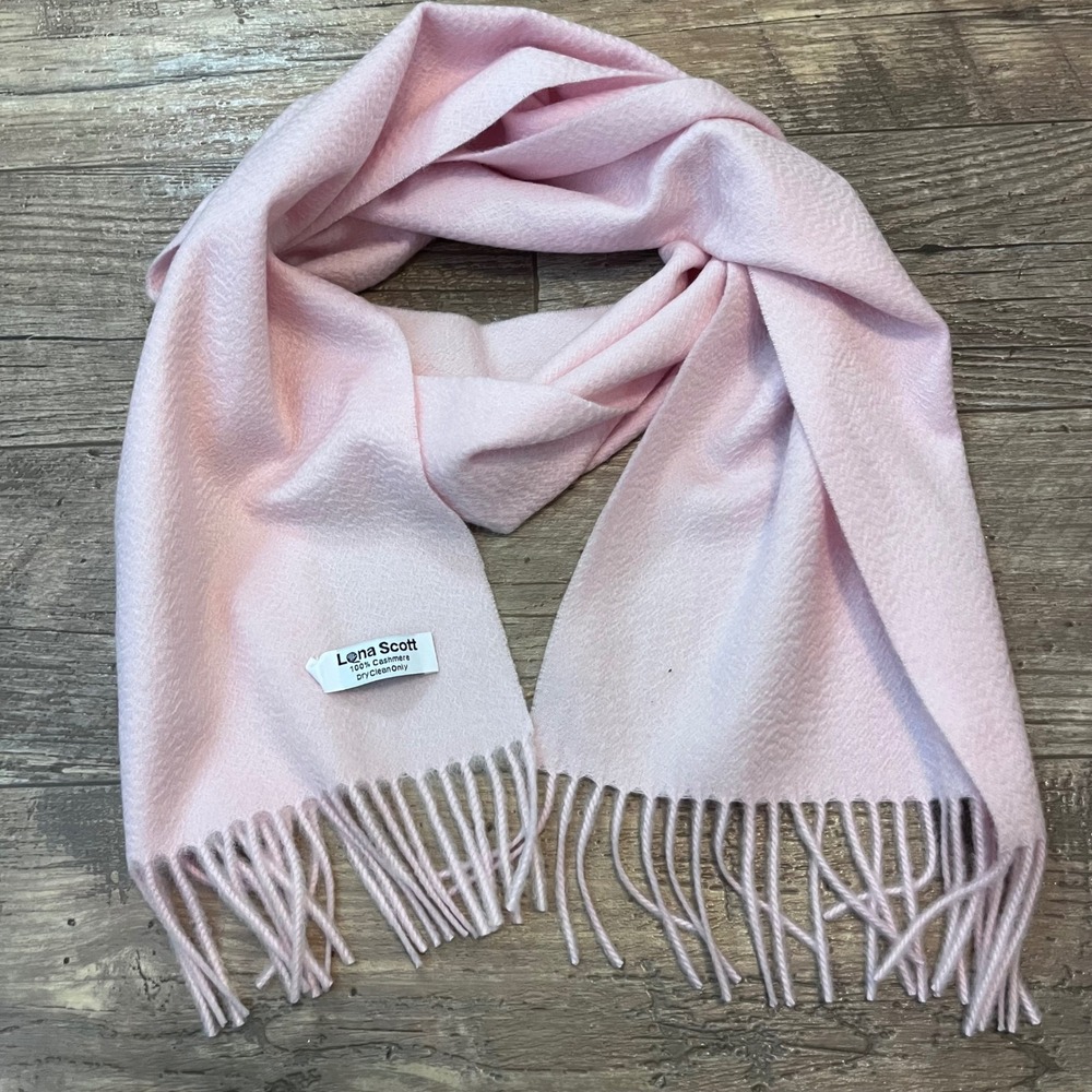 Lona‎ Scott 100% Cashmere Scarf Baby Pink Fringe Trim Soft Winter Wrap Luxury